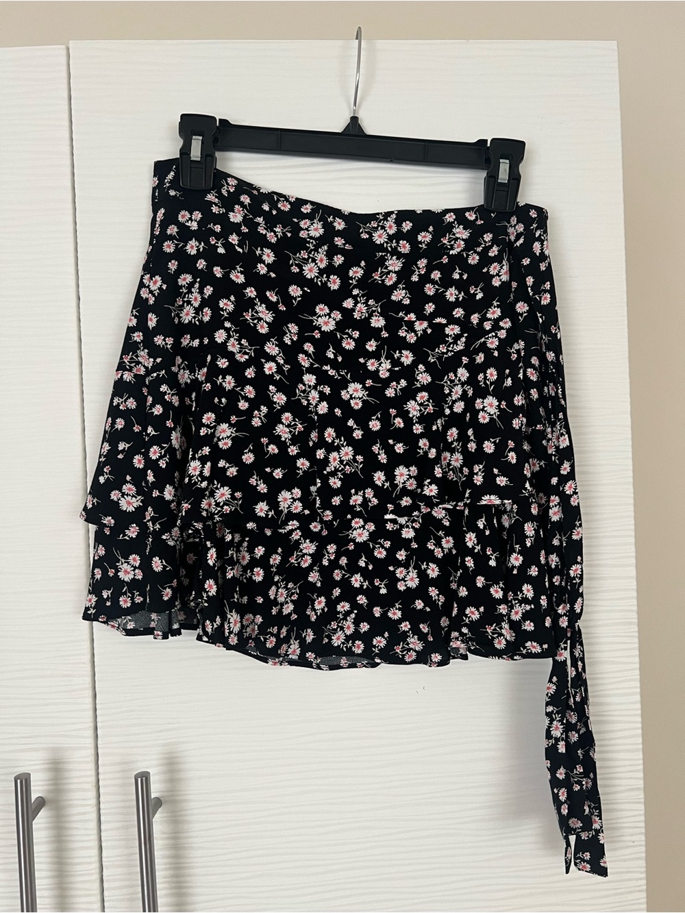 Forever 21 Black Mini Skirt with Pink Floral Print